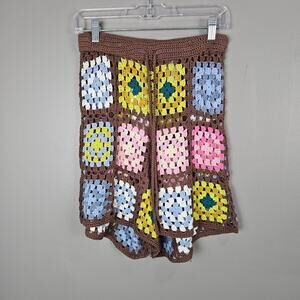 Zara Crotchet Granny Square Boho Festival Knit Colorful Shorts Size Small